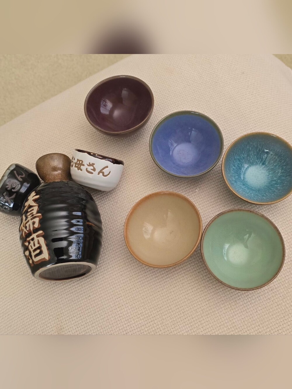 Hand-Glazed Ceramic Japense Wine set & 5 pcs Bowl Set
